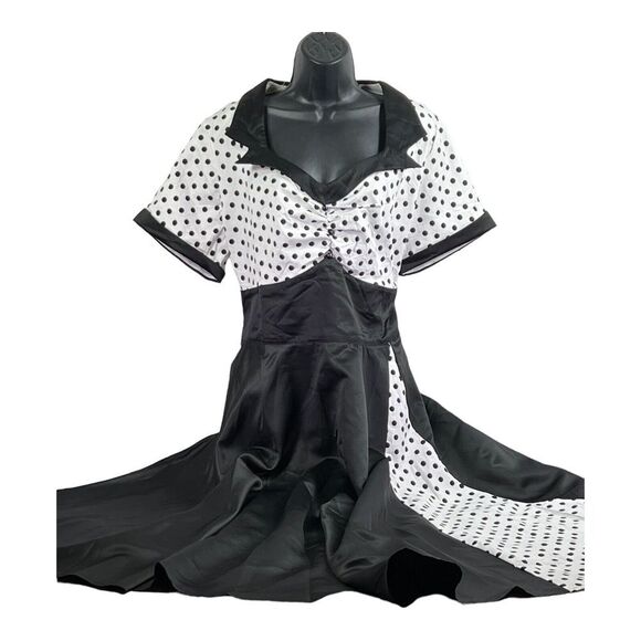 Mocha 50's retro style black white polka dot rockabilly vixen dress size 5XL - Picture 8 of 8